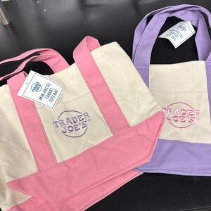 Trader Joe's Pink and Purple Canvas Tote Bags (x3) Two Pink, 1 Purple